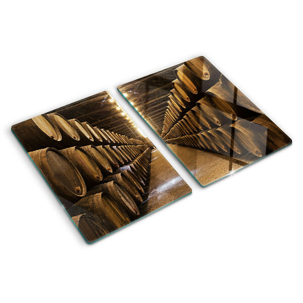 Chopping board glass Interior of a winery with barrels