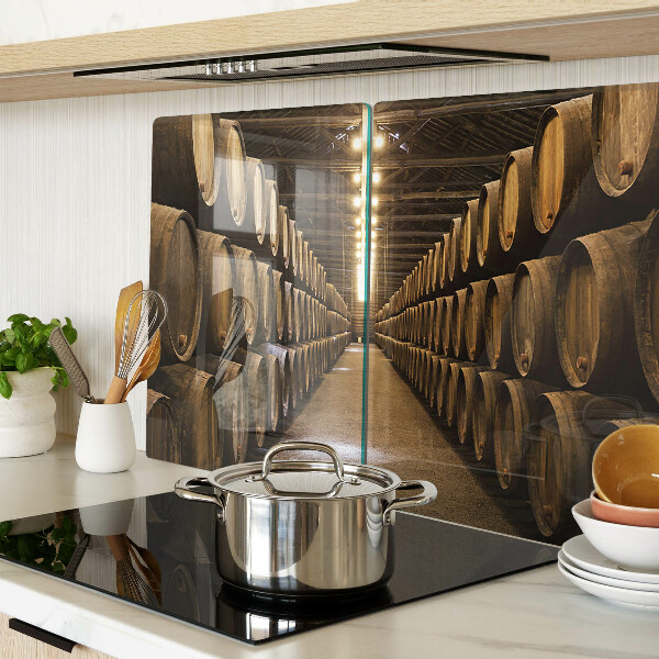 Chopping board glass Interior of a winery with barrels