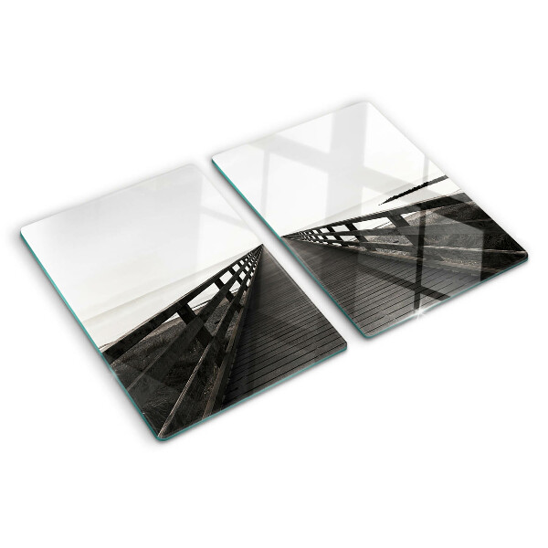 Glass kitchen board Wooden bridge over the water