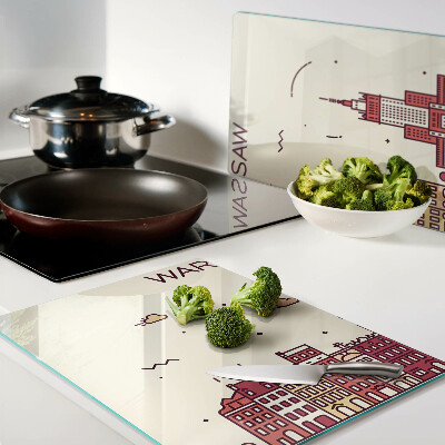 Glass chopping board Warsaw tenement houses and the Palace of Culture