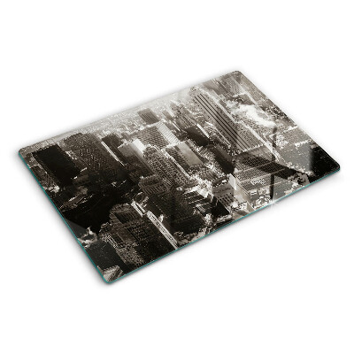 Glass cutting board Panorama of the city in shades of black and white