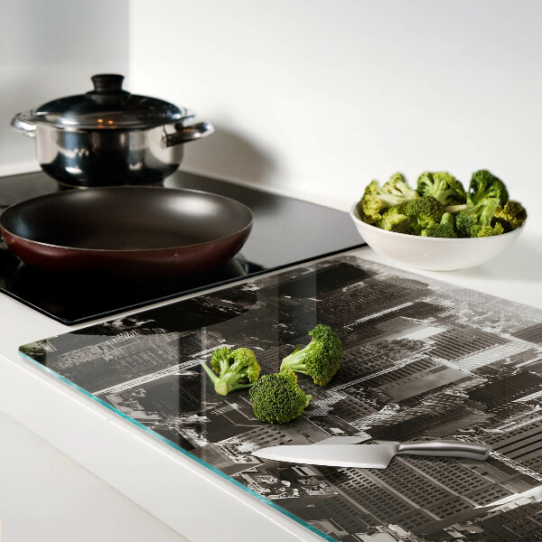 Glass cutting board Panorama of the city in shades of black and white
