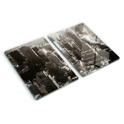 Glass cutting board Panorama of the city in shades of black and white