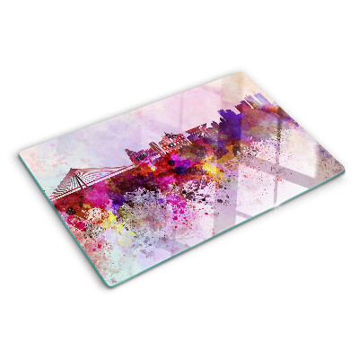 Glass kitchen board A city in watercolor style