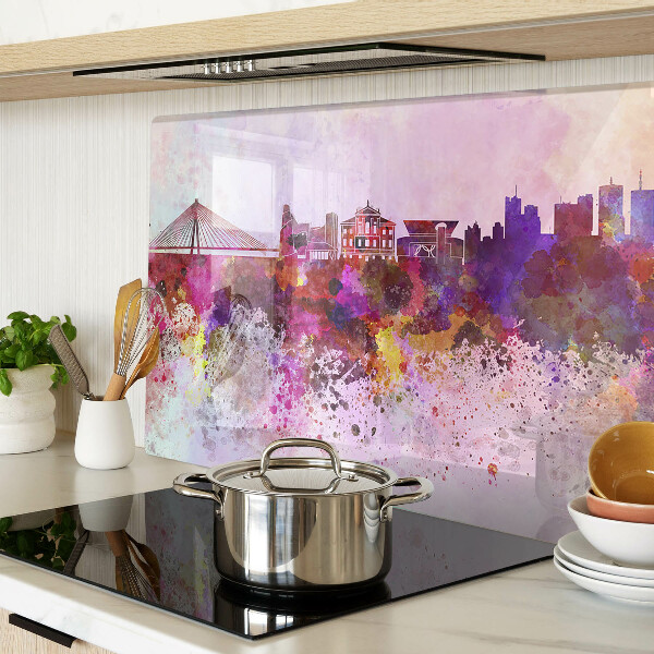 Glass kitchen board A city in watercolor style