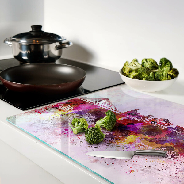 Glass kitchen board A city in watercolor style