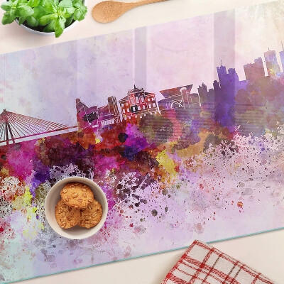 Glass kitchen board A city in watercolor style