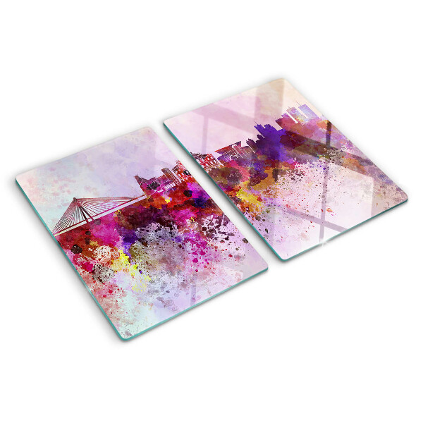 Glass kitchen board A city in watercolor style