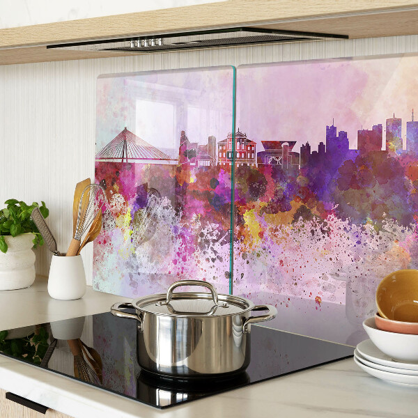 Glass kitchen board A city in watercolor style