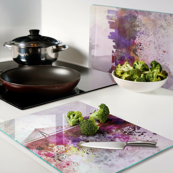 Glass kitchen board A city in watercolor style