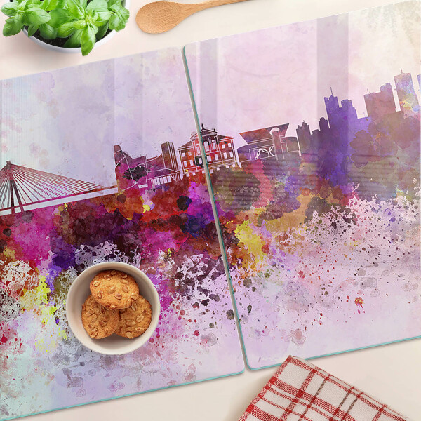 Glass kitchen board A city in watercolor style