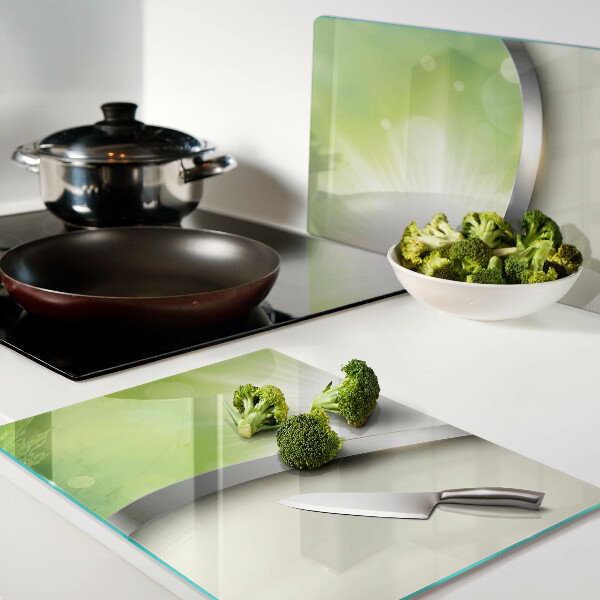 Chopping board glass Green bokeh with rays of light