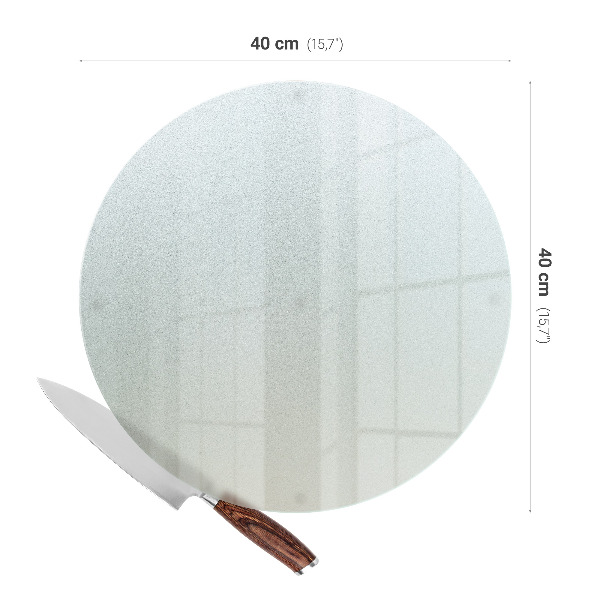 Glass cutting board with a round semi-transparent design