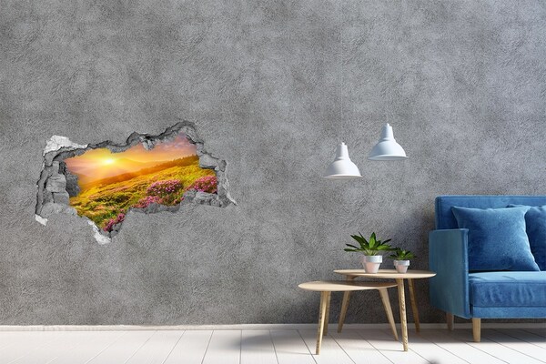 Hole wall sticker Mountain landscape at sunset