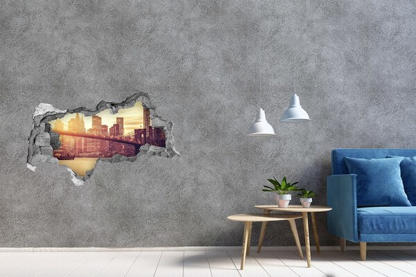 Hole in the wall sticker Brooklyn Bridge at sunset
