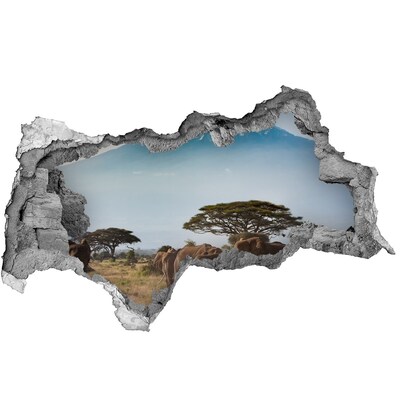 Hole wall sticker Kilimanjaro elephants