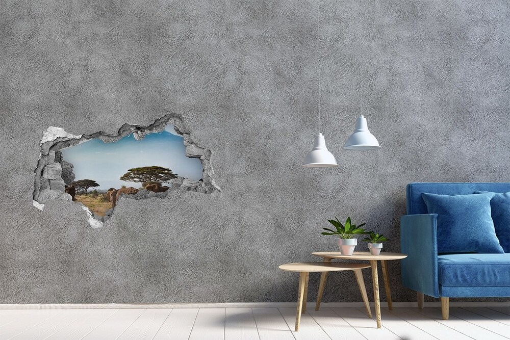 Hole wall sticker Kilimanjaro elephants