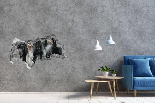 Hole wall sticker Horses at gallop