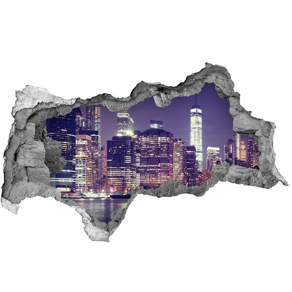 Hole wall sticker New York skyline at night