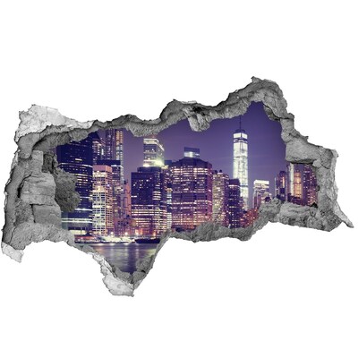 Hole wall sticker New York skyline at night