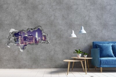 Hole wall sticker New York skyline at night