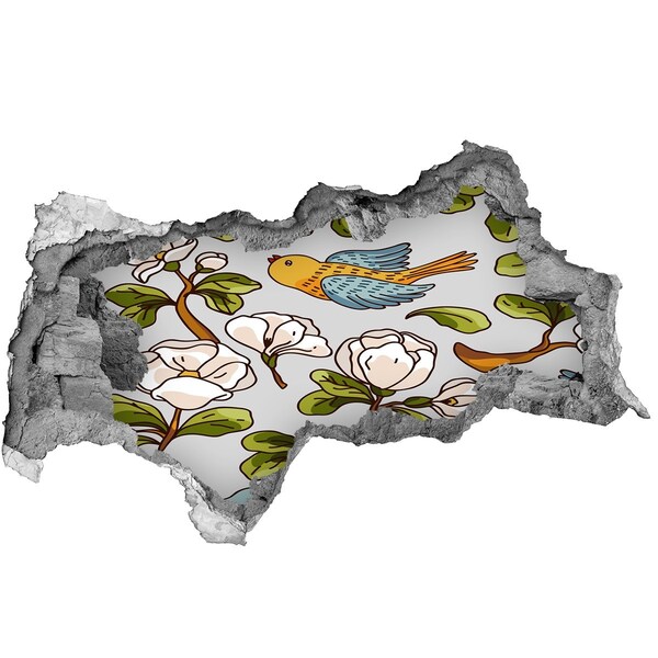 Hole in the wall decal Flower paradise with a bird