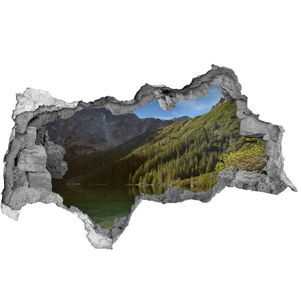 Hole in the wall sticker Mountain lake in the valley