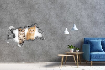 Hole in the wall decal Cat friends behind the hole