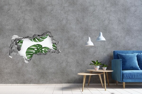 Hole wall sticker Green leaves in concrete