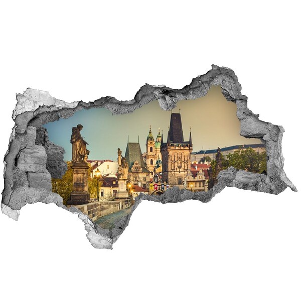 Hole in the wall sticker Prague in the light of sunset