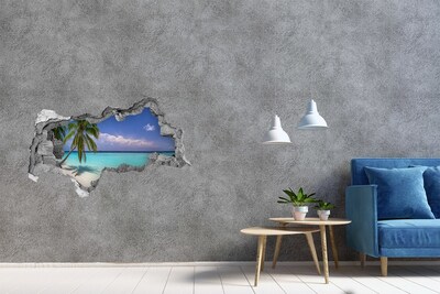 Hole in the wall sticker Tropical beach with palm trees