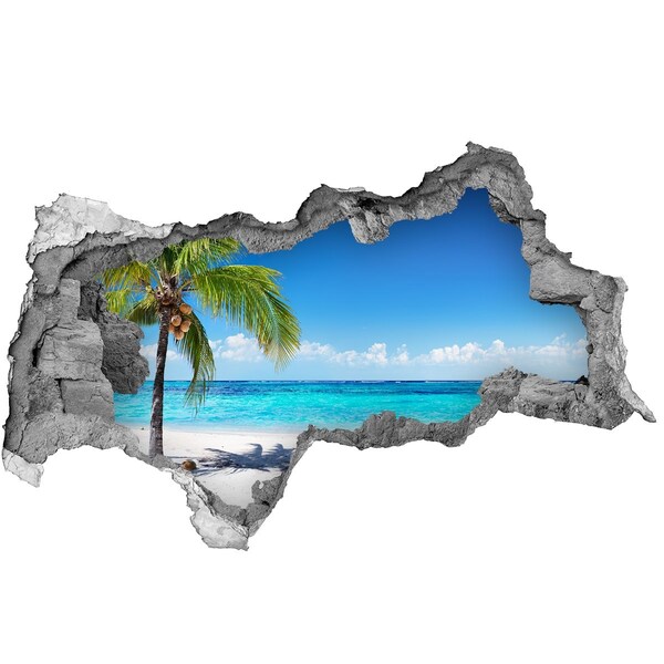 Hole wall sticker Tropical beach with palm trees