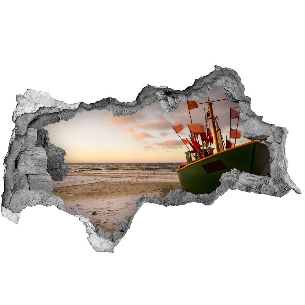 Hole in the wall sticker Fishing boat beach