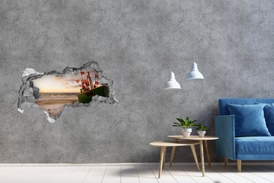 Hole in the wall sticker A bay with a fishing boat