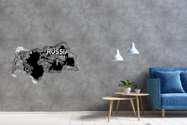 Hole in the wall sticker World map in a hole in the wall