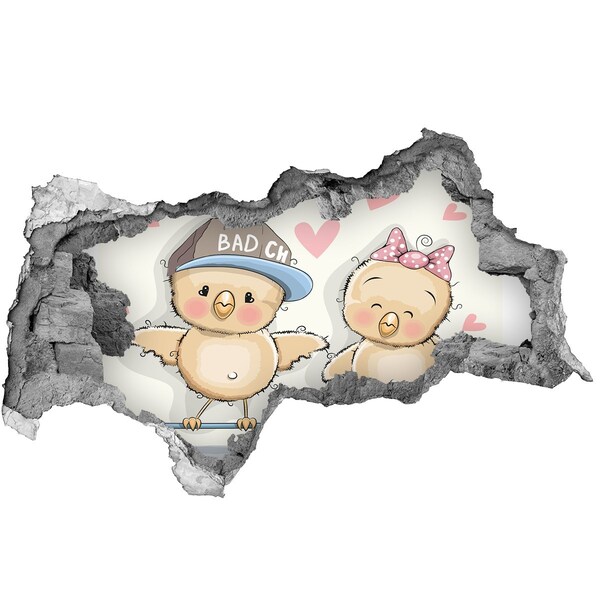 Hole wall sticker Cute birds on a skateboard