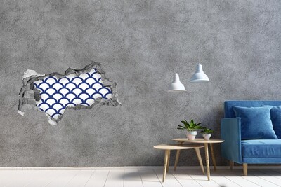 Hole in the wall sticker Waves in shades of blue