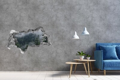 Hole wall sticker Green forest in the clouds