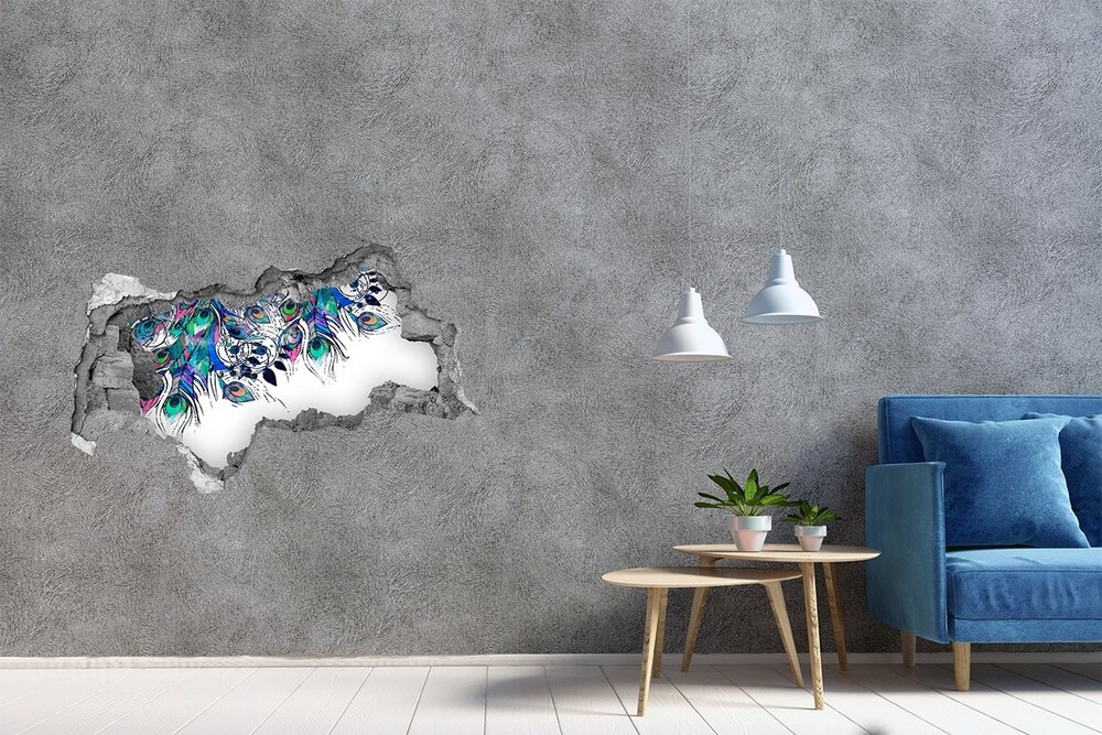 Hole in the wall decal Peacock feathers