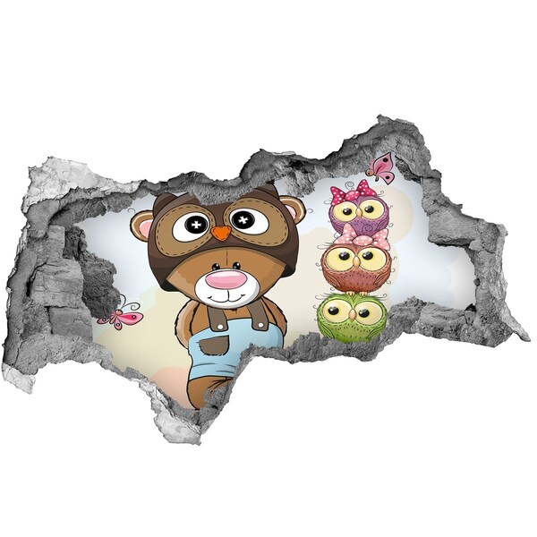Hole in the wall sticker Adorable teddy bear with owls