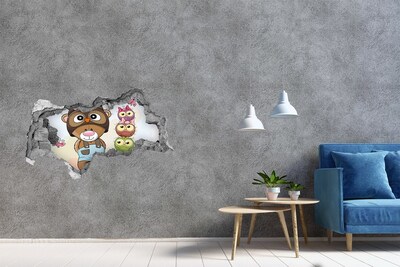 Hole in the wall sticker Bear and owls