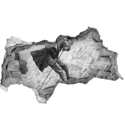 Hole wall sticker Retro-style winter skier