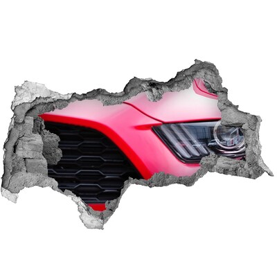 Hole wall sticker Red sports car through a hole in the wall