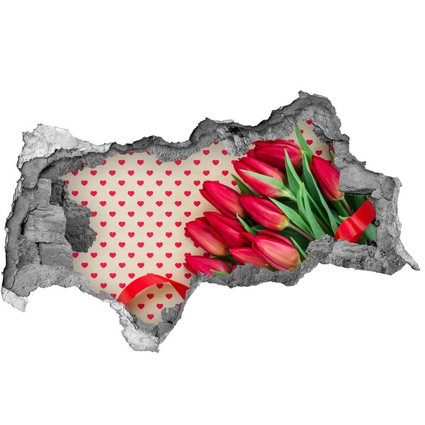 Hole in the wall decal Heart tulips