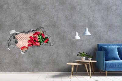 Hole in the wall decal Heart tulips