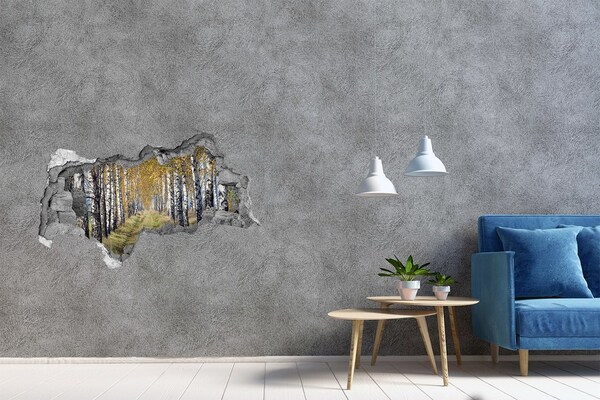 Hole in the wall sticker Autumn birch alley