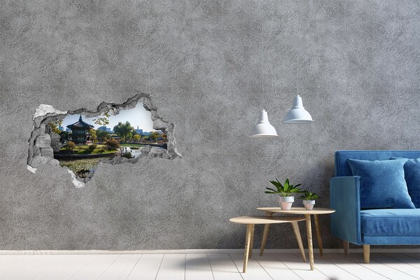Hole in the wall sticker Asian-style garden