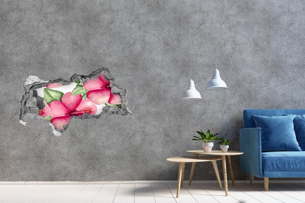 Hole in the wall decal Tropical flowers