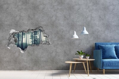 Hole in the wall sticker Misty forest scenery