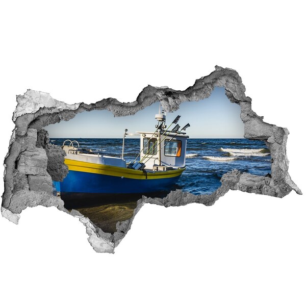 Hole in the wall decal Fishing boat at sea